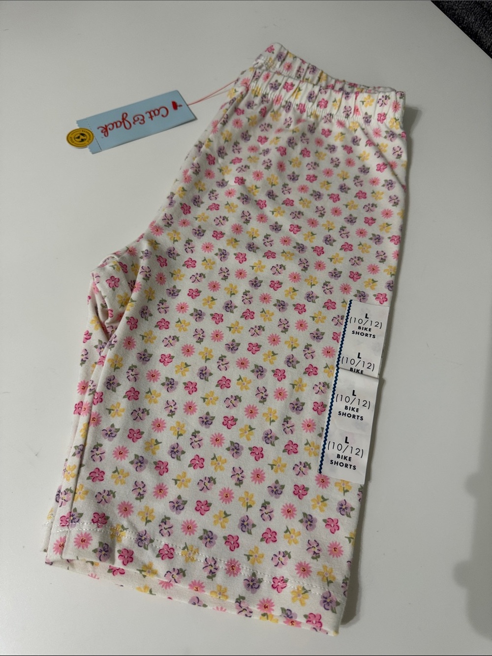 Cat & Jack White Bike Shorts with Pink and Yellow Floral Print